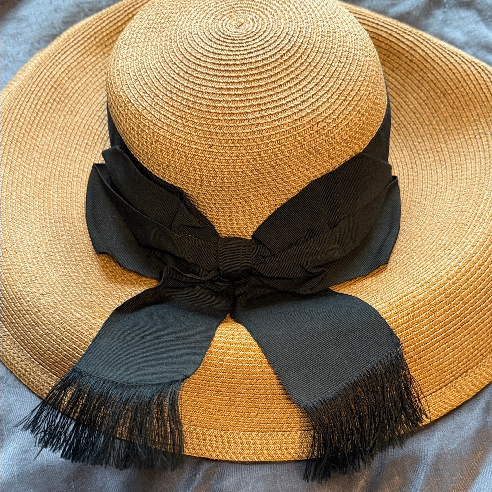Elegant Tan and Black Wide Brim Hat